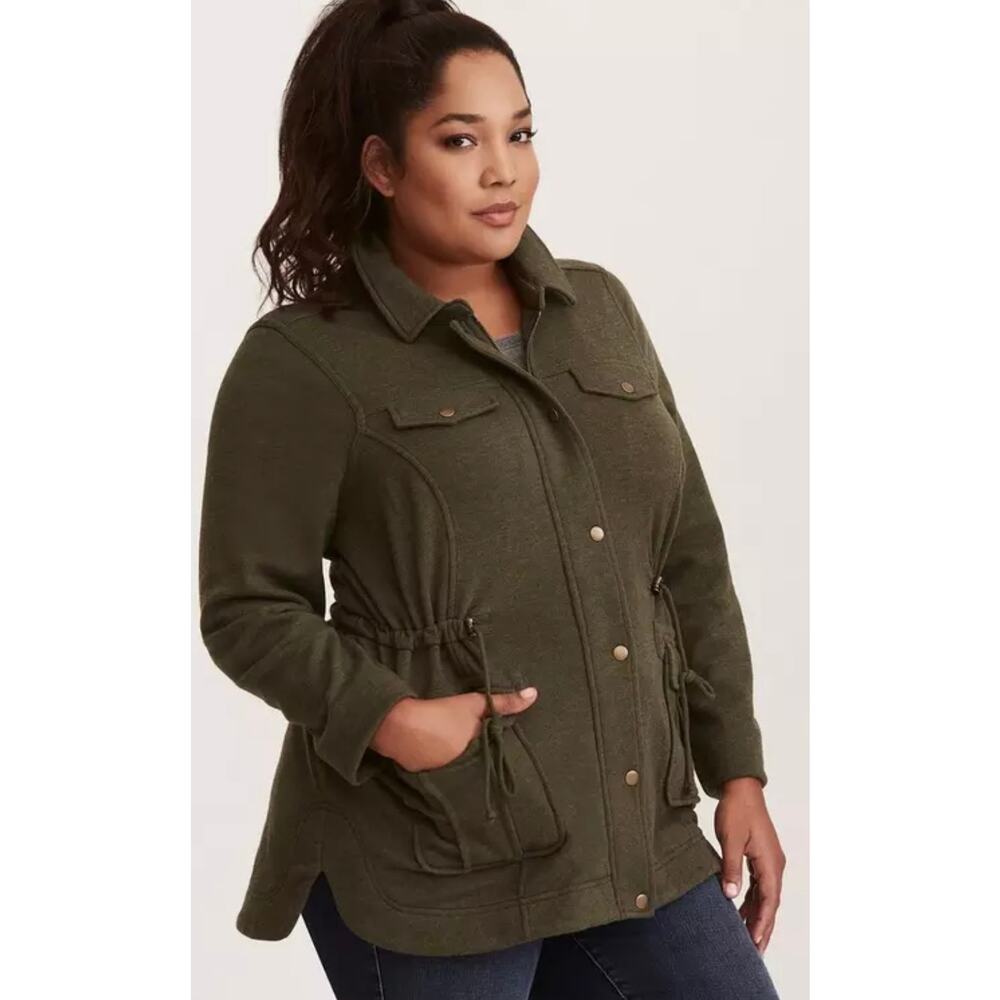 Torrid french terry knit utility zip shirt jacket shacket snap pockets plus 2X - Picture 5 of 10